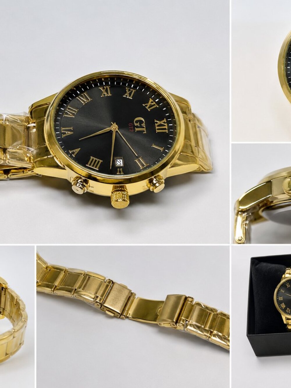 Watch-01-GD-Brown-Luxury Gold Tone Black Dial Fashion Watch